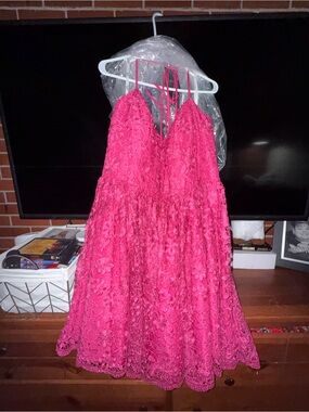 Women's Hot Pink Lace Spaghetti Strap Dress
